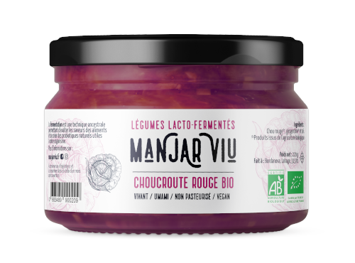 Manjar Viu : Légumes lacto fermentés - Choucroute rouge et gingembre - Bio - lacto-fermentée - 220 g