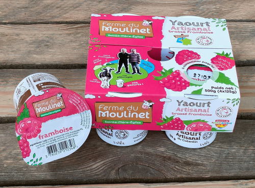 Ferme du Moulinet - 24 yaourts au lait frais entier de la ferme*125g - brassés aux framboises (9%)