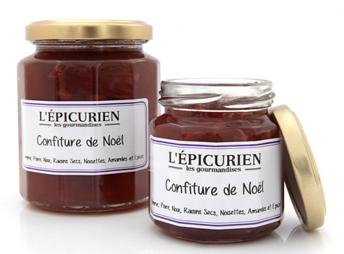L'Epicurien - CONFITURE DE NOEL (Pomme, Poire, Noix, Raisins Secs, Noisettes, Amandes, Epices)