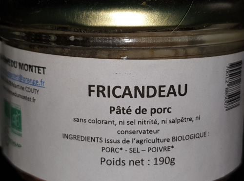 La Ferme du Montet - APERO - Pâté de Porc Noir Gascon - Fricandeau nature - BIO 190 g