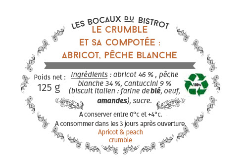 Les Bocaux du Bistrot - (Lot de 2) Le crumble et sa compotée : Abricot, pêche blanche