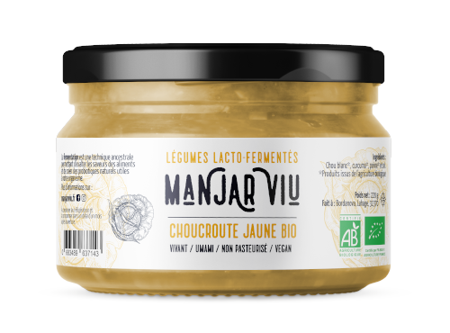 Manjar Viu : Légumes lacto fermentés - Choucroute jaune curcuma - poivre - Bio lacto-fermentée - 220 g