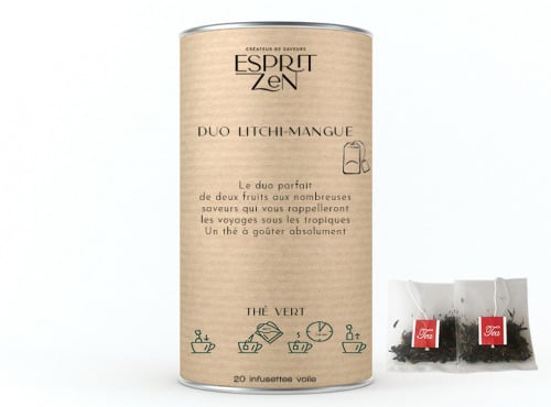 Esprit Zen - Thé Vert "Duo Litchi Mangue" - litchi - mangue - Boite de 20 Infusettes