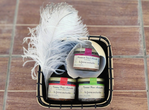 La Ferme Enchantée - Coffret - Panier Découverte à Offrir autour de l'Autruche - Terrines x3, Coquille et Plume d'Autruche