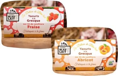 La Ferme de Blas'Lait - Lot Yaourts à la grecque sur lit de confiture Fraise x4 + Abricot x4