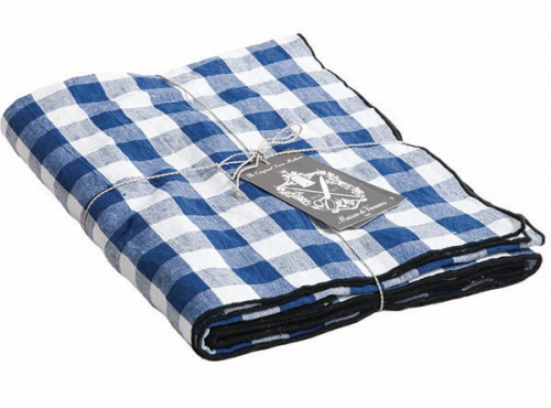 Maison de Vacances - Nappe Bourdon - Toile Mimi Vichy cobalt noir - 145x350