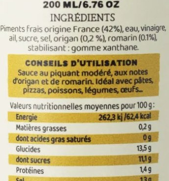 L’Oliveraie du Coudon - HOT SAUCE  Sauce au piquant modéré aux herbes 200GR