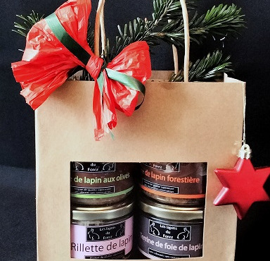 Les Viandes du Forez - Coffret cadeau 4 Terrines de Lapin : Oignons, Moutarde, Foie, Rillette