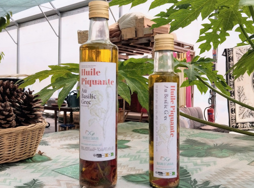 Nature et Saveurs - Ferme Aquaponique et Permacole Astérienne - Huile d'Olive Piquante au Basilic Grec