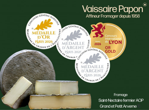 Vaissaire Papon Affineur - Fromager - Saint-Nectaire fermier AOP - L'Arverne® - Médailles d'Or et Argent  - 800g