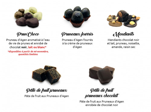 Maison du Pruneau - Cueillette du Gascon - Assortiment Pruneaux Et Chocolats - Plateau Gourmand Bois 640g