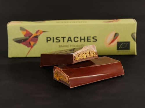 Chocolaterie Origines - Barre fourrées BIO chocolat noir 70% praliné pistache