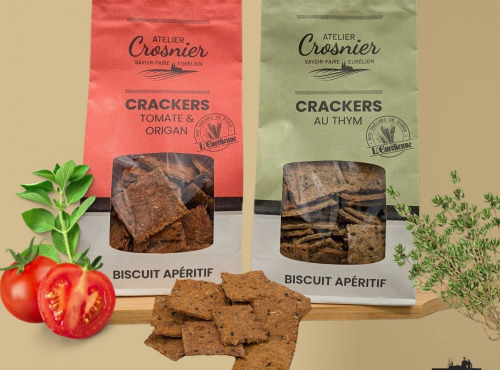 Bière L’Eurélienne – Brasserie de Chandres - Lot de 2 CRACKERS apéritifs aux drêches de bière L'Eurélienne