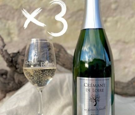 Domaine de la Chopinière du Roy - Lot de 3 bouteilles Crémant de Loire Blanc Brut, Fines Bulles et Fruité AOP - 3x75 cl
