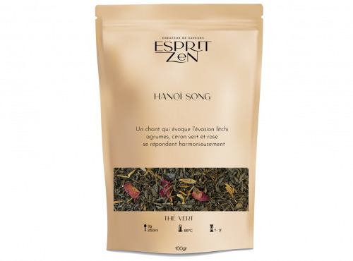 Esprit Zen - Thé Vert "Hanoï song" - litchi - agrumes- citron vert - rose - Sachet 100g