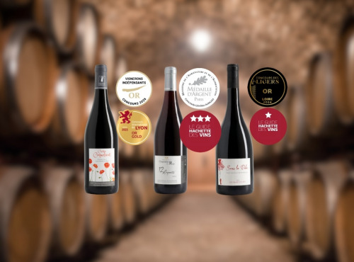 Domaine de la Chopinière du Roy - Coffret Or et Argent - 3 bouteilles de vins rouges Saint Nicolas de Bourgueil médaillés - 3 x 75 cl