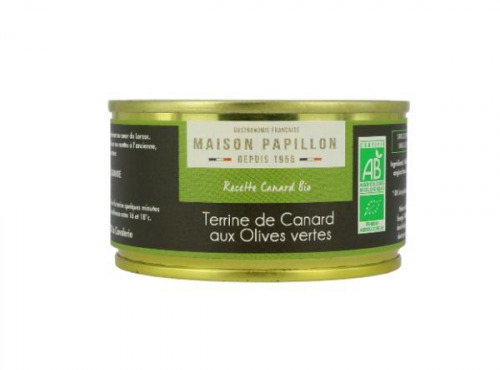 Maison PAPILLON - Artisan depuis 1955 - Terrine BIO de Canard aux Olives Vertes 130g