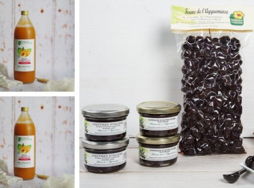 La Ferme de l'Ayguemarse - Lot Apéro 100% Veggie et Sans Alcool : Olives, Tapenade x2, Chutney x2,  Jus d'Abricot x2