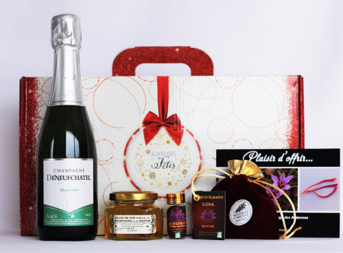 Le safran - l'or rouge des Ardennes - Coffret Rouge "joyeuses Fêtes" Champagne & Safran 0.25gr
