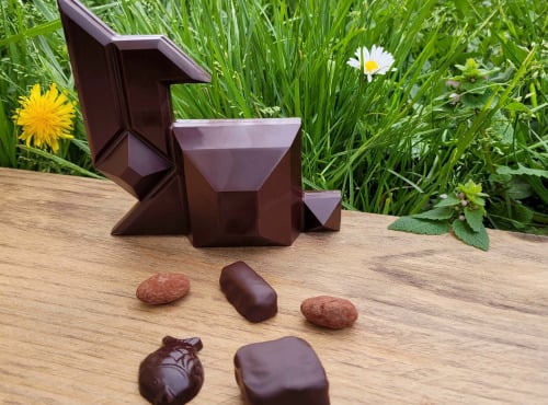 Basile et Téa - Lapin en chocolat Noir 66% de Pâques Garni 130g