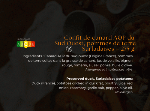 Les Bocaux du Bistrot - Confit de canard du Sud Ouest, pommes de terre Sarladaises