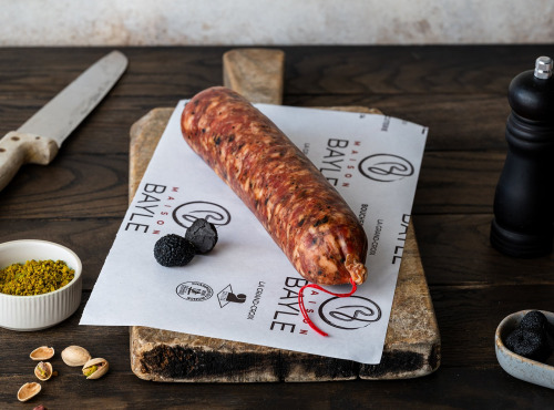 Maison BAYLE - Champions du Monde de boucherie 2016 - Saucisson à cuire 3 x 500g - cervelas truffé pistaché - Festif - fêtes - Noël