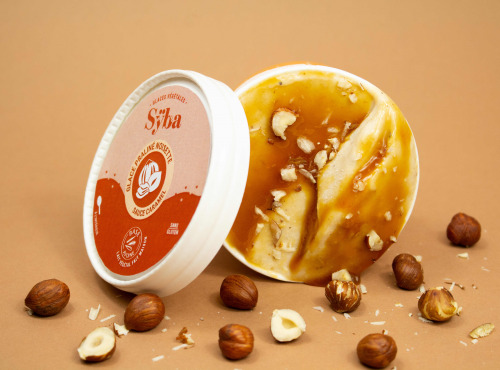 Sÿba - Glaces végétales - 120ml - Glace Praliné Noisette, Éclats de Noisettes, Sauce Caramel