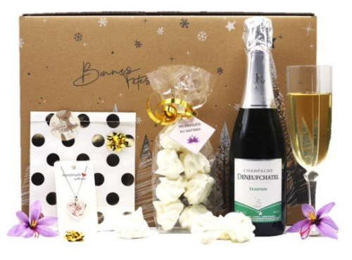 Le safran - l'or rouge des Ardennes - Coffret Champagne et Collier Coeur