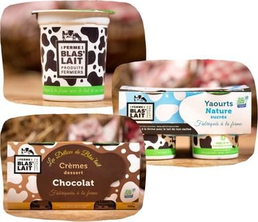 La Ferme de Blas'Lait - Lot Crèmes desserts Chocolat x4 + Yaourts Nature sucrés x4 + Yaourts à la Vanille x4