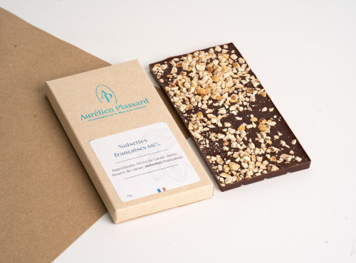 Aurélien Plassard Chocolatier - Tablette noisettes Françaises noir 66%