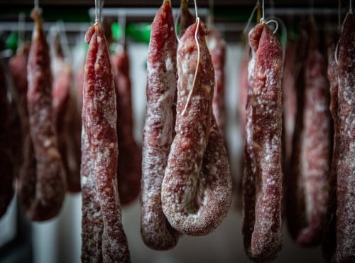 La Ferme du Mas Laborie - Saucisses sèches de porc  au bleu d'Auvergne  -450 g (2 pièces)