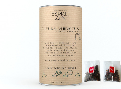 Esprit Zen - Fleurs d'Hibiscus - Bissap - Karkadé - Boite de 20 Infusettes