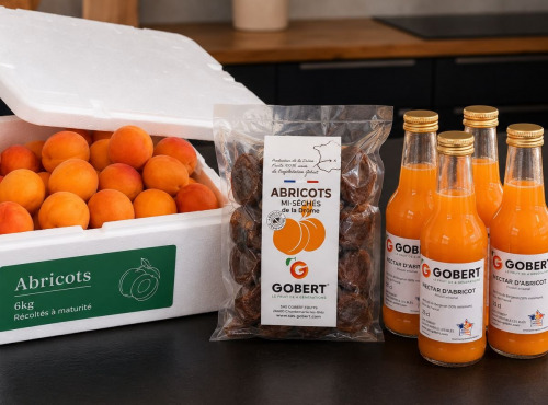 Gobert, l'abricot de 4 générations - [Précommande] 6 kg d'abricots, abricots mi séchés 200g, 4 nectars d'abricot 25clricot 1 litre