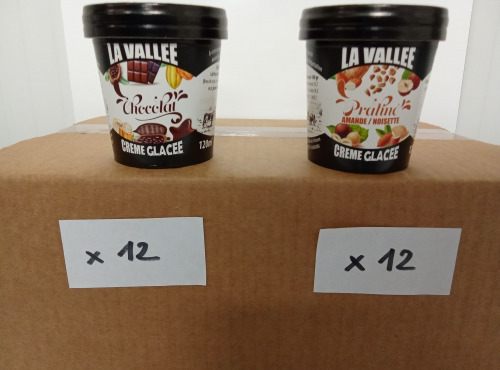 Les Glaces de la Vallée - PACK Mini crèmes glacées "la Vallée" 24 pots de120 ml (12 chocolat + 12 praliné)