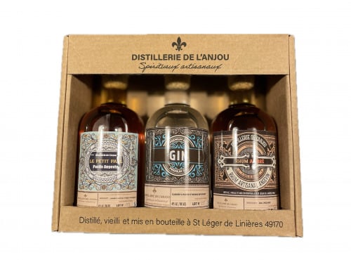 Distillerie de l'Anjou - Coffret de dégustation 3 bouteilles 20cl - Pastis + Gin + Rhum + Produit en Anjou