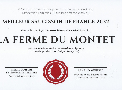 La Ferme du Montet - APERO - Saucisse Sèche - BOEUF - oignons - 200g