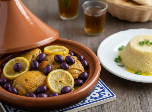 Le Paradis d'Escargot - Tajine poulet tendre et olive citron confit pour 2 gourmands et sa semoule