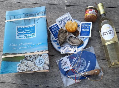 Les Huîtres du Grand Sud - Bourriche 50 huitres n3 Arcachon - Cap Ferret (vin blanc + pâté + accessoires)