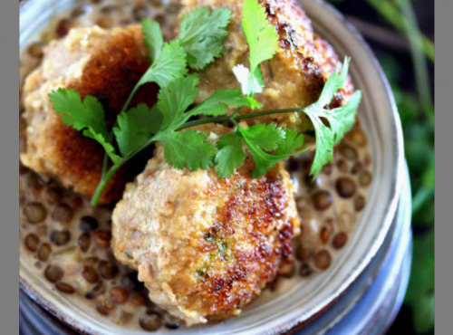 Graines Précieuses - Dhal de lentilles aux galettes de poulet et coriandre fraîche