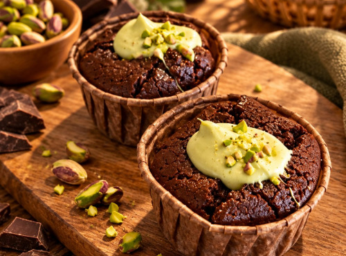 Traiteur Gourmet d'Alsace - Fondants au chocolat noir et insert crème de Pistaches 2 pièces