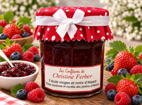 Maison Schmid - Confitures Extra de Christine Ferber-3 fruits rouges et noirs d'Alsace. Fraise framboise et myrtille