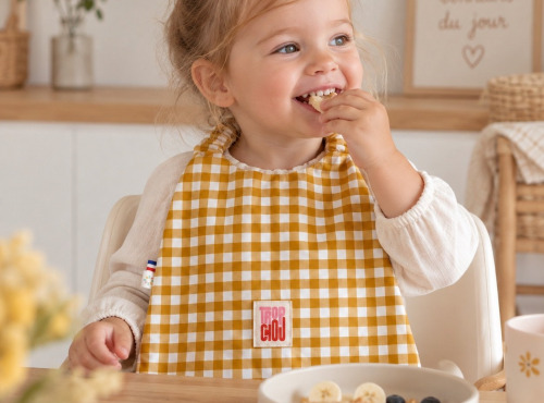 Timouny - Bavoir serviette élastique Vichy Curry « Trop chou »