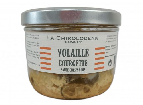 La Chikolodenn - Mijoté de morceaux de volaille au curry, courgettes et riz, bocal verre 280g tout prêt