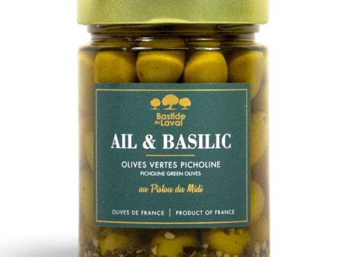 Moulin à huile Bastide du Laval - Olives variété Picholine à l'ail et au basilic