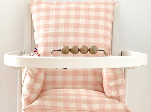 Timouny - Coussin chaise haute Vichy vieux rose