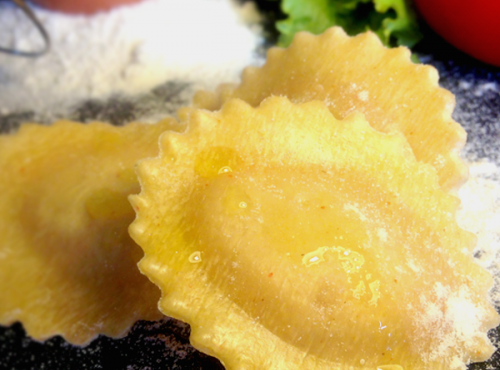 Les Pâtes Côté Mont Blanc - ravioli tomate, basilic et fromage de buflonne