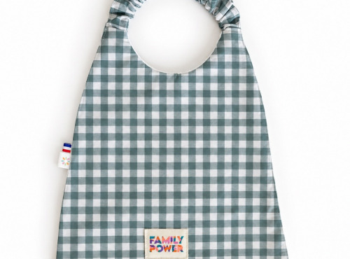 Timouny - Bavoir serviette élastique Vichy Bleu-Vert « Family Power »