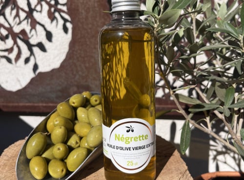 Les amandes et olives du Mont Bouquet - Huile d'olive Negrette 25 cl flacon doseur