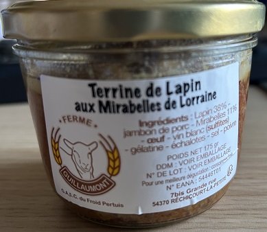 Ferme Guillaumont - Terrine de lapin aux mirabelles de lorraine 175g