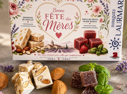Nougats Laurmar - Coffret Fête des mères, nougat de Provence & Pâtes de Fruits Fraise Basilic